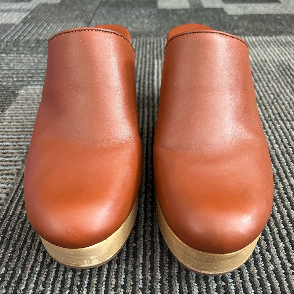Everlane The Clog Cognac Leather Platform Clogs Wedge Heel Mules Shoes Sz 10 - Picture 2 of 12